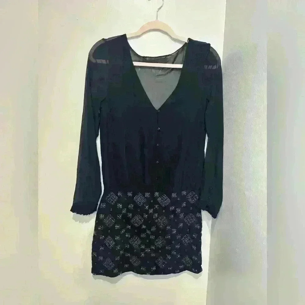 Zara Black Mini Dress with Sheer Sleeves